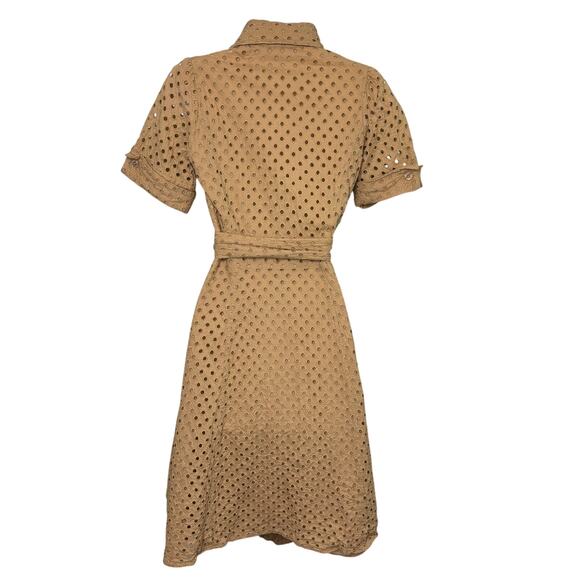 Diane Von Furstenburg Taffy Tan Eyelet Lace Wrap Cotton Belted Midi Dress 6 - Picture 9 of 11